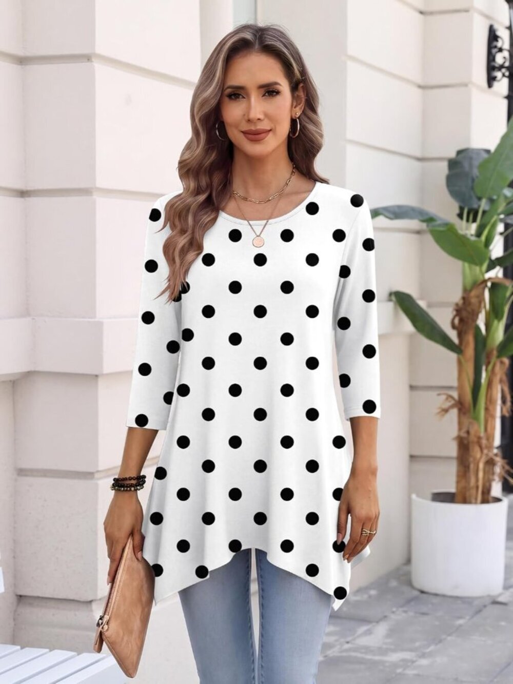 3/4 Sleeve Womens Tops Dressy Casual Tunics to Wear with Leggings Loose Fit Cute - Picture 2 of 5